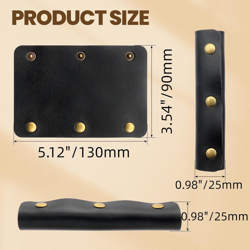 Mcredy Luggage Handle Wrap 4 Pcs Black Soft Handbag Handle Leather Wrap Cover with Metal Clasp for Purse Tote Bag Suitcase - Image 2
